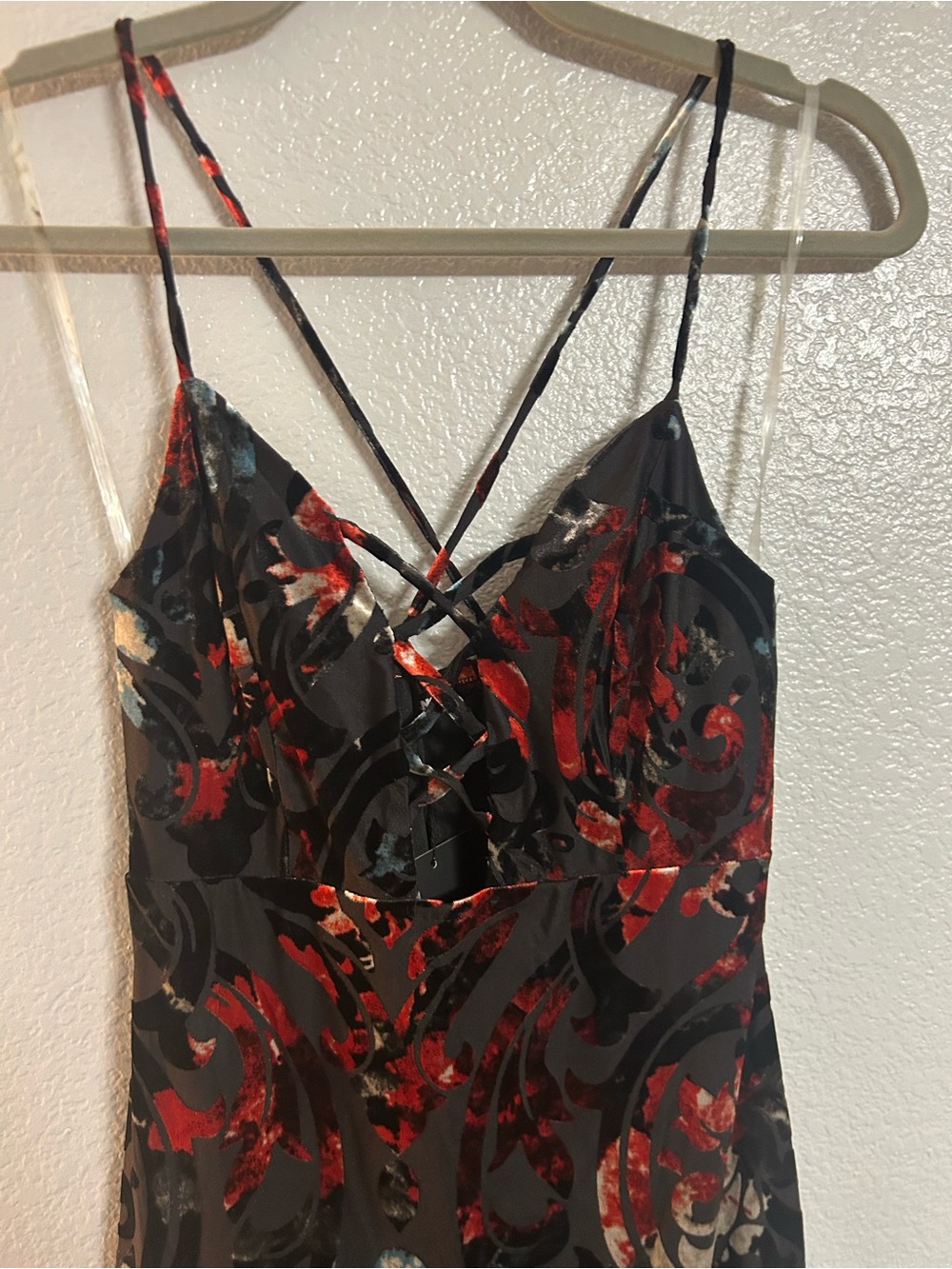 Women’s black red blue velour soft stretch cut out strappy midi dress size small - Picture 5 of 8